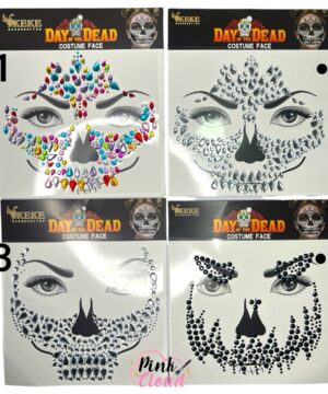 Sticker Facial Cristales Halloween Catrina Calavera 10 Diseños